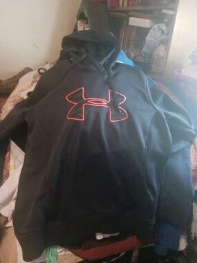 Under Armour Black Hoodie with Neon Orange Logo